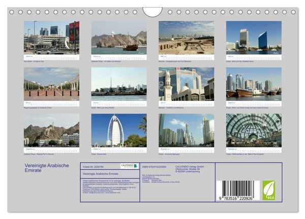 Produktbild: Vereinigte Arabische Emirate (Wandkalender 2026 DIN A4 quer), CALVENDO Monatskalender