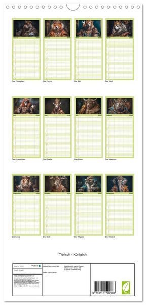 Produktbild: Familienplaner 2026 - Tierisch - K&ouml;niglich mit 5 Spalten (Wandkalender, 21 x 45 cm) CALVENDO