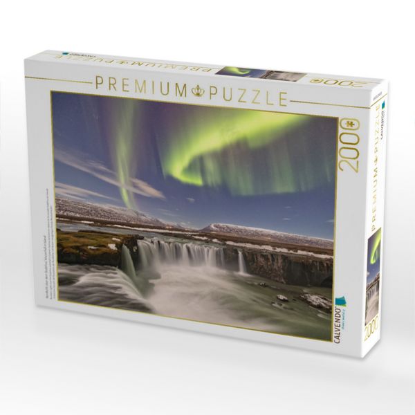 Produktbild: CALVENDO Puzzle Nordlicht &uuml;ber dem Godafoss Wasserfall in Island | 2000 Teile Lege-Gr&ouml;&szlig;e 90x67cm Foto-Puzzle f&uuml;r gl&uuml;ckliche Stunden