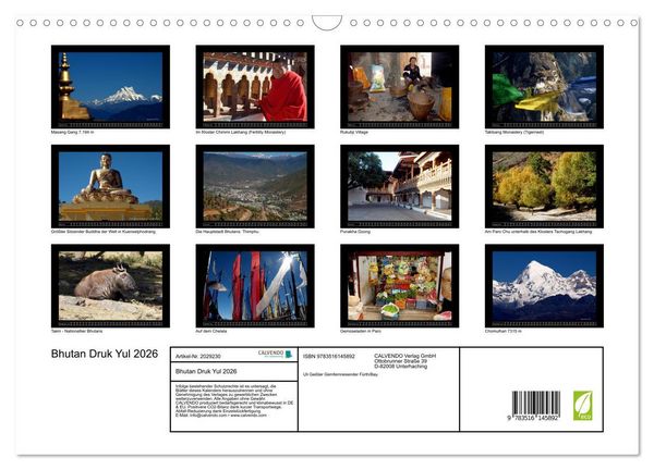 Produktbild: Bhutan Druk Yul 2026 (Wandkalender 2026 DIN A3 quer), CALVENDO Monatskalender