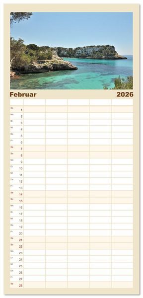 Produktbild: Familienplaner 2026 - Menorca, die sch&ouml;ne Schwester mit 5 Spalten (Wandkalender, 21 x 45 cm) CALVENDO