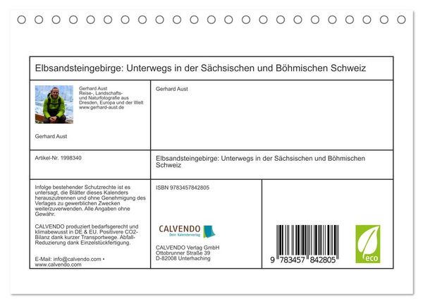 Produktbild: Elbsandsteingebirge: Unterwegs in der S&auml;chsischen und B&ouml;hmischen Schweiz (Tischkalender 2026 DIN A5 quer), CALVENDO Monatskalender