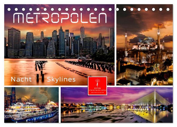 Metropolen - Nacht Skylines (Tischkalender 2026 DIN A5 quer), CALVENDO Monatskalender