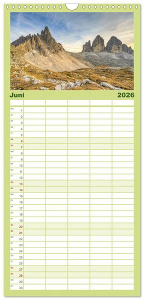 Produktbild: Familienplaner 2026 - Faszination Dolomiten mit 5 Spalten (Wandkalender, 21 x 45 cm) CALVENDO