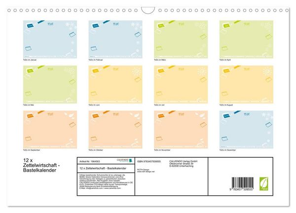 Produktbild: 12 x Zettelwirtschaft - Bastelkalender (Wandkalender 2026 DIN A3 quer), CALVENDO Monatskalender
