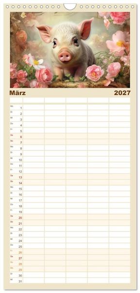 Produktbild: Familienplaner 2027 - Tierisch s&uuml;&szlig;! mit 5 Spalten (Wandkalender, 21 x 45 cm) CALVENDO