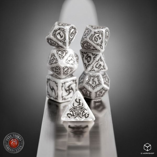 Q-Workshop QWO97997 - Tribal Dice Set: Pearl & Brown, Design by Anne Stokes, Würfelset, 7-teilig
