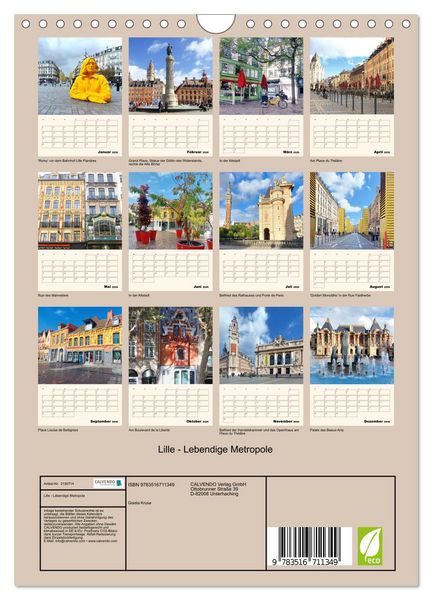 Produktbild: Lille - Lebendige Metropole (Wandkalender 2026 DIN A4 hoch), CALVENDO Monatskalender