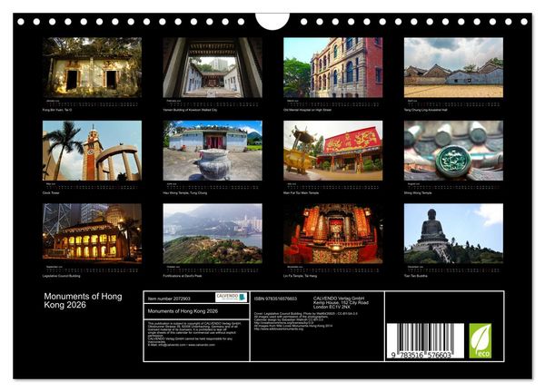 Produktbild: Monuments of Hong Kong 2026 (Wall Calendar 2026 DIN A4 landscape), CALVENDO 12 Month Wall Calendar