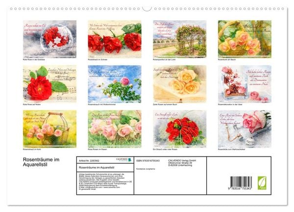 Produktbild: Rosentr&auml;ume im Aquarellstil (hochwertiger Premium Wandkalender 2027 DIN A2 quer), Kunstdruck in Hochglanz