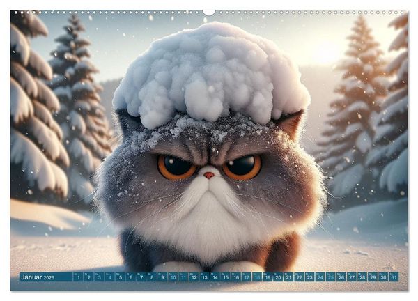 Produktbild: Katzenlaunen - Durch das Jahr mit Fluff und Grummeln (hochwertiger Premium Wandkalender 2026 DIN A2 quer), Kunstdruck in Hochglanz