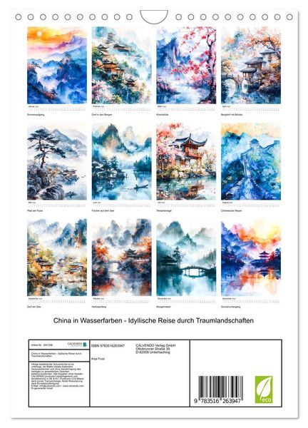 Produktbild: China in Wasserfarben - Idyllische Reise durch Traumlandschaften (Wandkalender 2026 DIN A4 hoch), CALVENDO Monatskalender