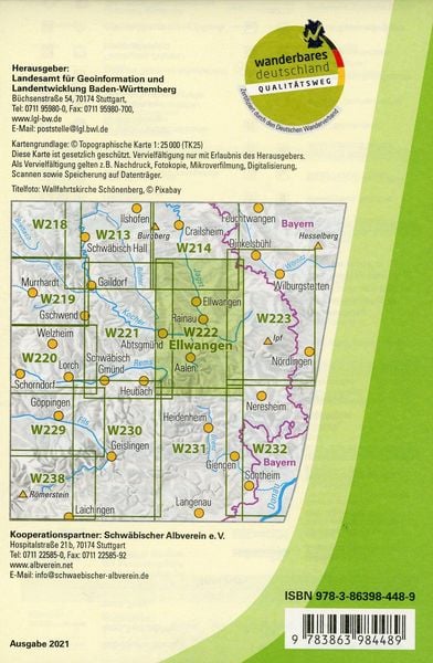 Produktbild: W222 Wanderkarte 1:25 000 Ellwangen (Jagst)