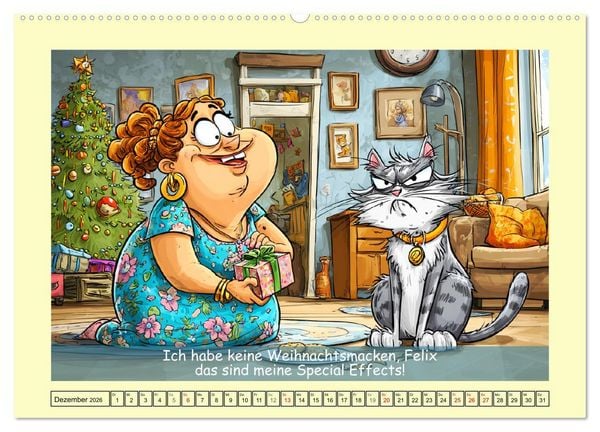 Produktbild: Katzen und Frauen. Lustige Cartoons vom t&auml;glichen Chaos (hochwertiger Premium Wandkalender 2026 DIN A2 quer), Kunstdruck in Hochglanz