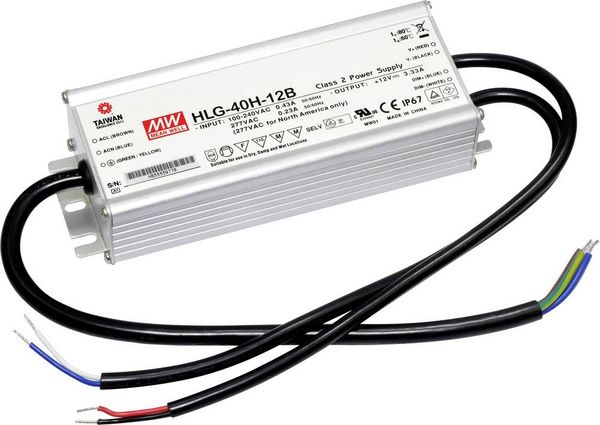 Produktbild: Mean Well MW HLG-40H-12B LED-Treiber, LED-Trafo Konstantspannung, Konstantstrom 39W 3.33A 7.2 - 12 V/DC dimmbar, PFC-Schaltkreis