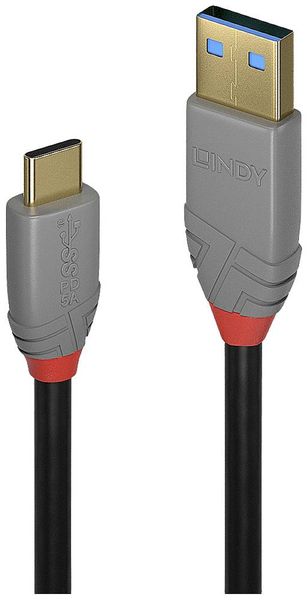 Produktbild: LINDY USB-Kabel USB 3.2 Gen2 USB-C&reg; Stecker, USB-A Stecker 1.50m Schwarz, Grau 36912