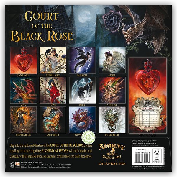 Produktbild: Alchemy Court of the Black Rose &ndash; Hof der schwarzen Rose 2026 &ndash; Original Flame Tree Publishing-Kalender [Kalender]