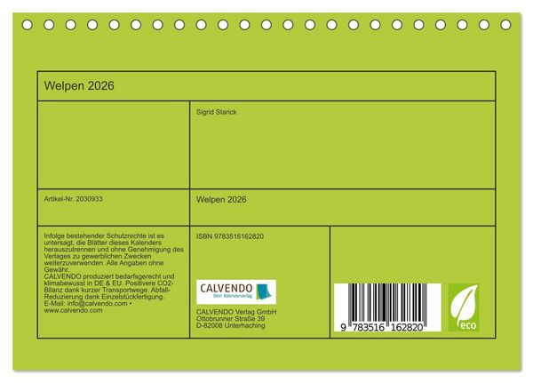 Produktbild: Welpen 2026 (Tischkalender 2026 DIN A5 quer), CALVENDO Monatskalender
