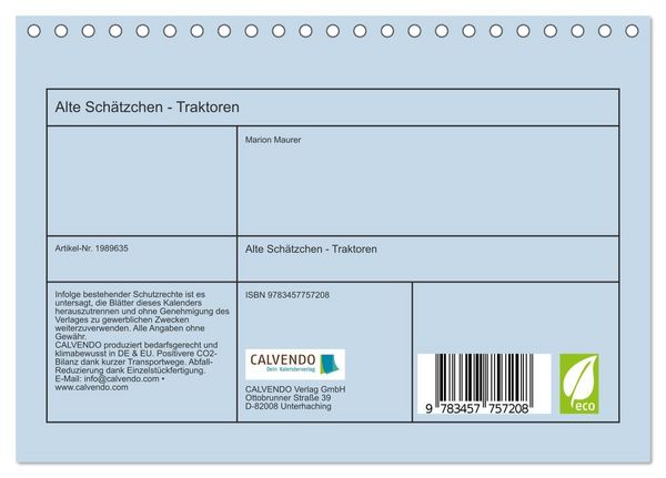 Produktbild: Alte Sch&auml;tzchen - Traktoren (Tischkalender 2026 DIN A5 quer), CALVENDO Monatskalender