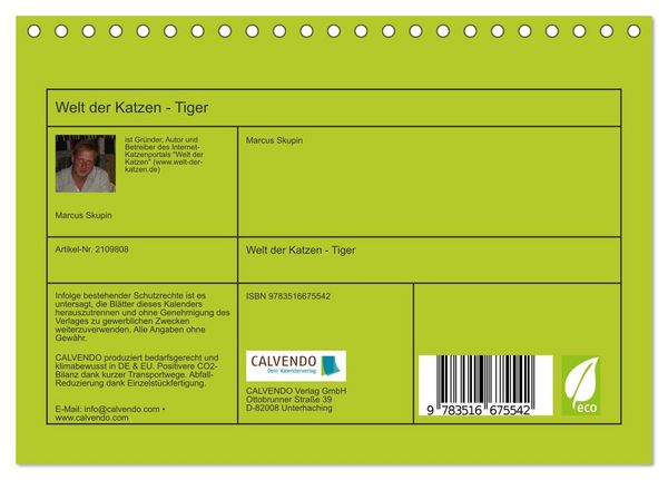 Produktbild: Welt der Katzen - Tiger (Tischkalender 2026 DIN A5 quer), CALVENDO Monatskalender