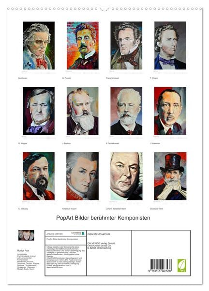 Produktbild: PopArt Bilder ber&uuml;hmter Komponisten (hochwertiger Premium Wandkalender 2026 DIN A2 hoch), Kunstdruck in Hochglanz