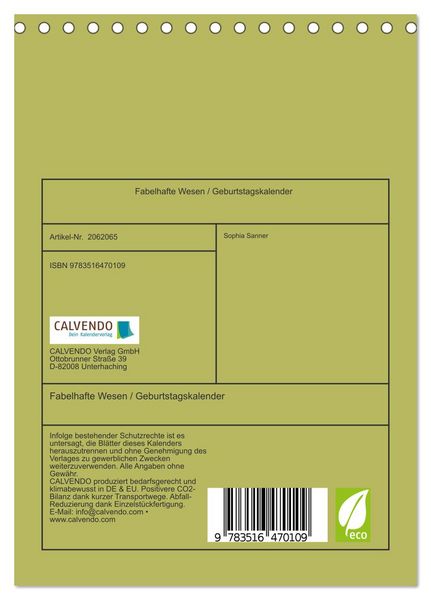 Produktbild: Fabelhafte Wesen / Geburtstagskalender (Tischkalender 2026 DIN A5 hoch), CALVENDO Monatskalender