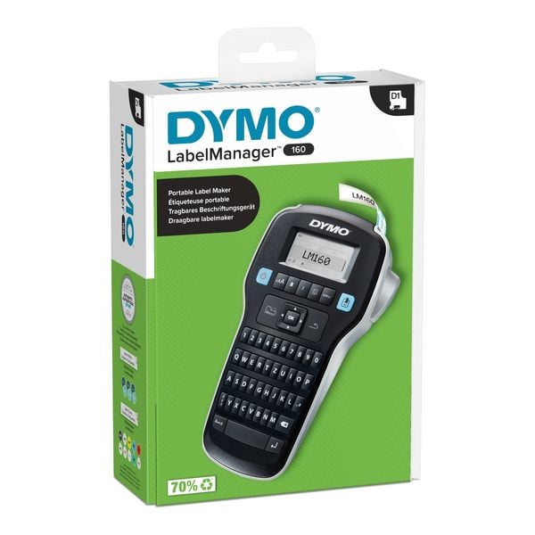 Produktbild: DYMO LabelManager 160 Beschriftungsger&auml;t Geeignet f&uuml;r Schriftband: D1 6 mm, 9 mm, 12mm
