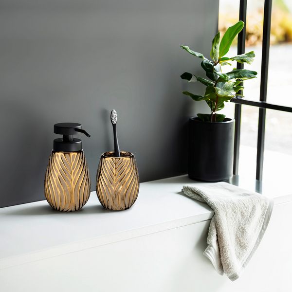 Produktbild: Bad-Accessoire Set Mod. Idro Gold, 2-tlg., Seifenspender und Zahnputzbecher