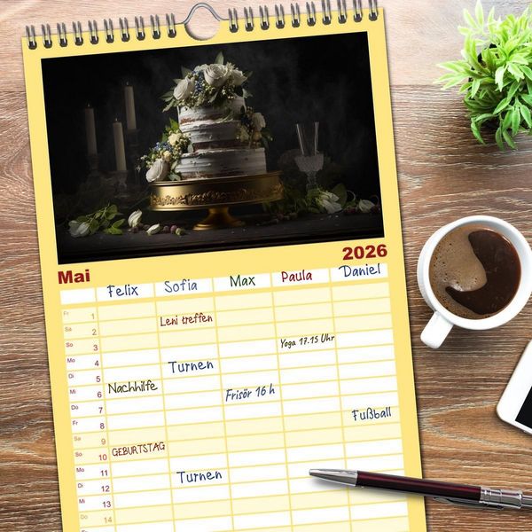 Produktbild: Familienplaner 2026 - Feine Torten mit 5 Spalten (Wandkalender, 21 x 45 cm) CALVENDO