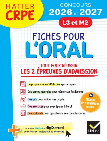 Produktbild: Hatier CRPE - Fiches pour l'Oral - Tout pour r&eacute;ussir les &eacute;preuves d'admission - L3 - M2 - 2026/2027