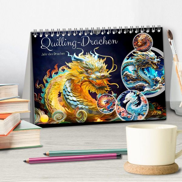 Produktbild: Quilling-Drachen - Jahr des Drachen (Tischkalender 2026 DIN A5 quer), CALVENDO Monatskalender