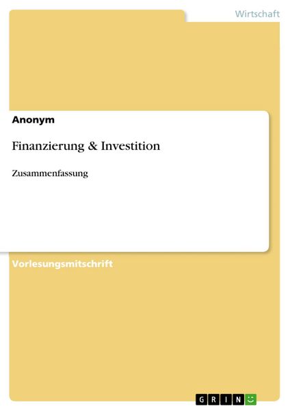 Produktbild: Finanzierung & Investition