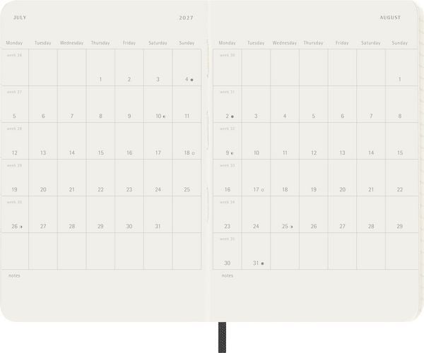 Produktbild: Moleskine 12 Monate Tagesnotizkalender 2027, P/A6, 1 Tag = 1 Seite, Weicher Einband, Schwarz