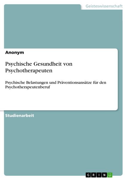 Produktbild: Psychische Gesundheit von Psychotherapeuten