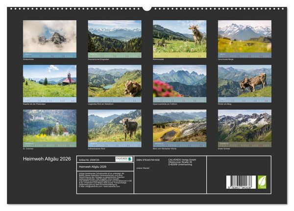 Produktbild: Heimweh Allg&auml;u 2026 (hochwertiger Premium Wandkalender 2026 DIN A2 quer), Kunstdruck in Hochglanz