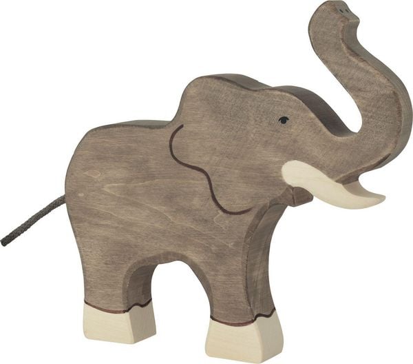 Holztiger Elefant, Rüssel hoch, Holz