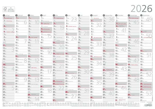 Jahresübersicht A3 12 Monate 1 Stk. plano 2026 - 42x29,7 cm