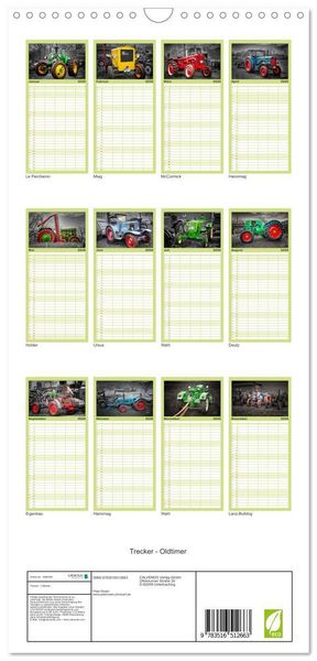 Produktbild: Familienplaner 2026 - Trecker - Oldtimer mit 5 Spalten (Wandkalender, 21 x 45 cm) CALVENDO