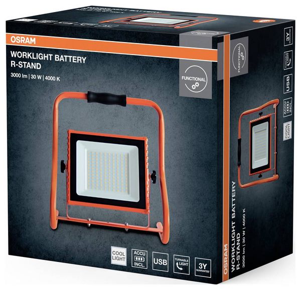 Produktbild: OSRAM HOMELIGHTING LED Worklight Battery R-Stand 30W 4000K LED-Akku-Strahler 4099854430336