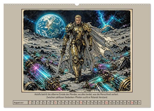 Produktbild: Ritter Roland in der Cyberwelt: Orlando furioso im Cyberpunk-Stil (hochwertiger Premium Wandkalender 2027 DIN A2 quer), Kunstdruck in Hochglanz