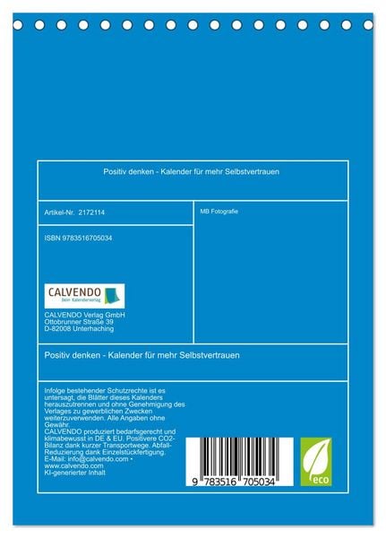 Produktbild: Positiv denken - Kalender f&uuml;r mehr Selbstvertrauen (Tischkalender 2026 DIN A5 hoch), CALVENDO Monatskalender
