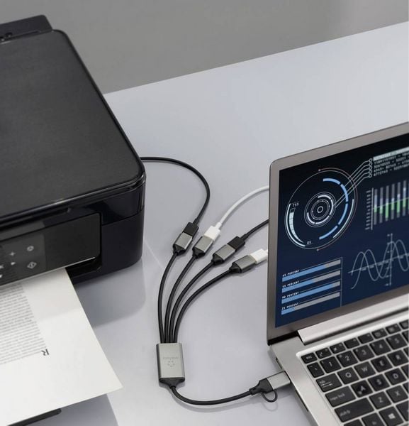 Produktbild: Renkforce RF-6861934 USB-Hub 4 Port USB-A USB 3.0 5 GBit/s mit Aluminiumgeh&auml;use Grau RF-HUB-300