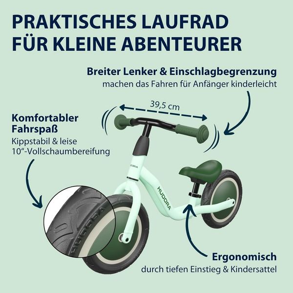 Produktbild: HUDORA 10922 - Laufrad Cruisy 10 mint, f&uuml;r Kinder von 78-100 cm, Sitzh&ouml;he: 24-31,5 cm