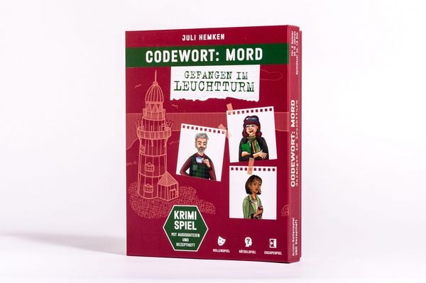 Produktbild: Codewort: Mord. Gefangen im Leuchtturm. Krimidinner-Rollenspiel und Kochbuch. F&uuml;r 6 Spieler ab 12 Jahren.