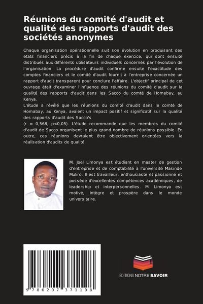 Produktbild: R&eacute;unions du comit&eacute; d'audit et qualit&eacute; des rapports d'audit des soci&eacute;t&eacute;s anonymes