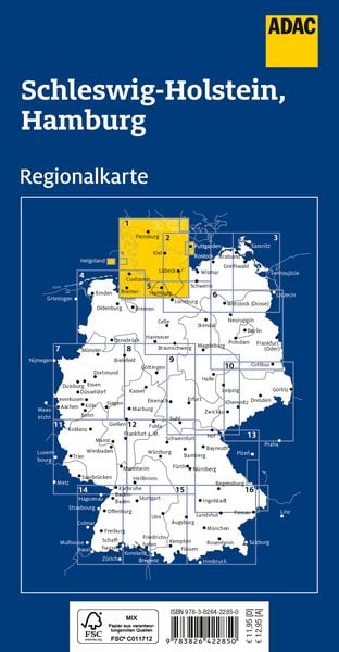 Produktbild: ADAC Regionalkarte 01 Schleswig-Holstein, Hamburg 1:150.000