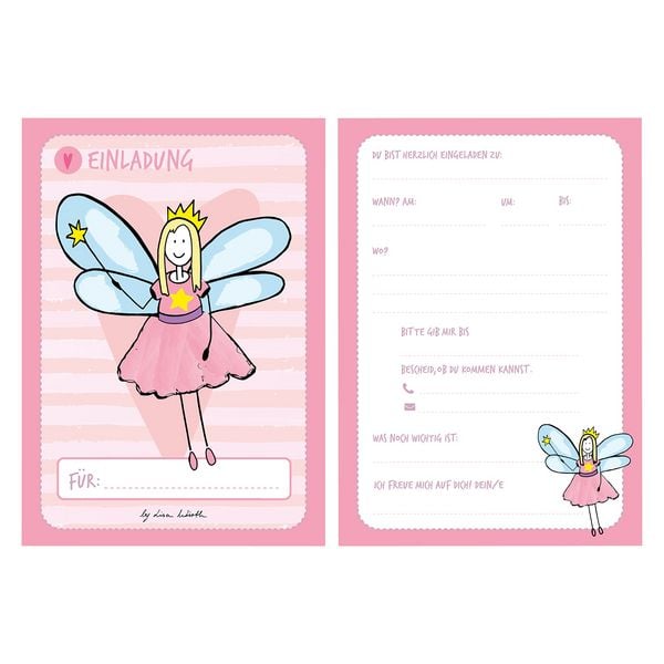 Produktbild: 12 Einladungskarten Geburtstag M&auml;dchen (Feen). Handgemachte Einladungskarten Kindergeburtstag incl. 12 liebevollen Hand designten Briefumschl&auml;gen. Verpackt in einer wundervollen hochwertigen Karton Box. By Lisa Wirth