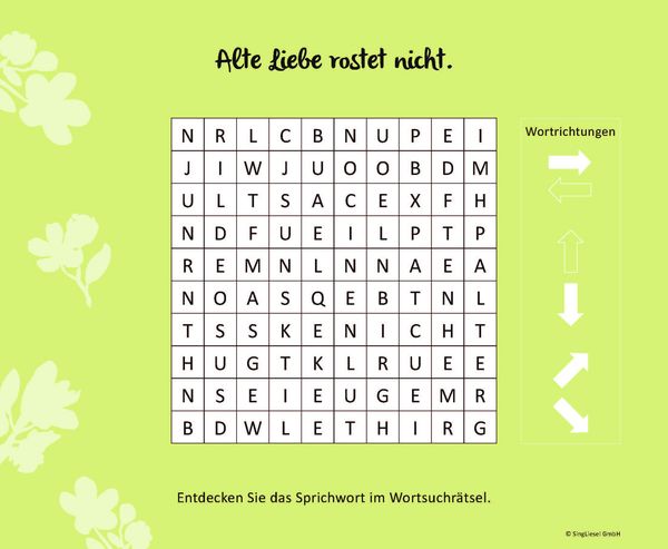Produktbild: Wortsuchr&auml;tsel f&uuml;r Senioren mit vertrauten Sprichw&ouml;rtern. Spiele-Spa&szlig;, Besch&auml;ftigung und Ged&auml;chtnistraining f&uuml;r Senioren. Auch mit Demenz. Gro&szlig;druck.
