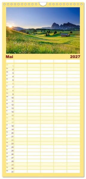 Produktbild: Familienplaner 2027 - Leuchtende Dolomiten mit 5 Spalten (Wandkalender, 21 x 45 cm) CALVENDO