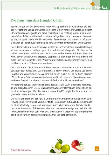 Produktbild: Ged&auml;chtnistraining f&uuml;r jede Jahreszeit - Herbst. F&uuml;r Senioren. Auch mit Demenz. Mit Kopiervorlagen